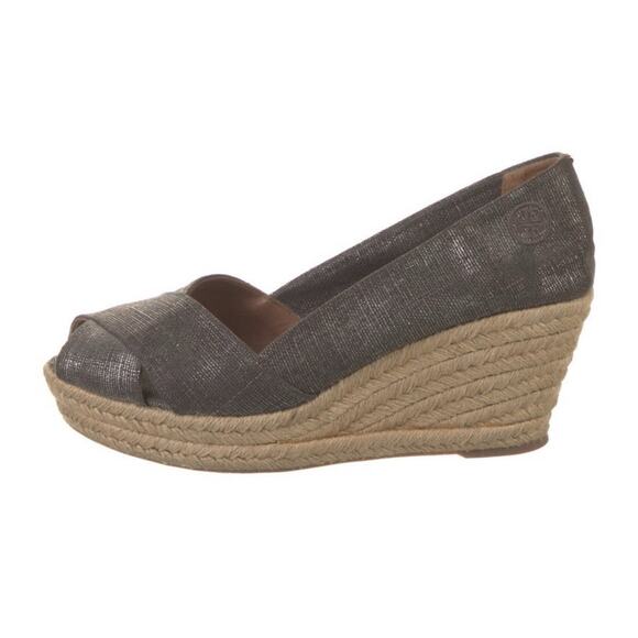Tory Burch Filipa Pewter Gray Wedge Espadrille Women's Size 10 - Picture 6 of 6